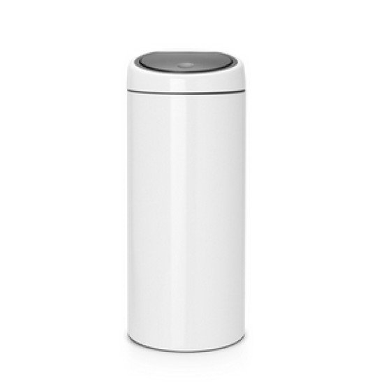 Brabantia Touch Bin, 30L Rond Plastique, Acier inoxydable Blanc