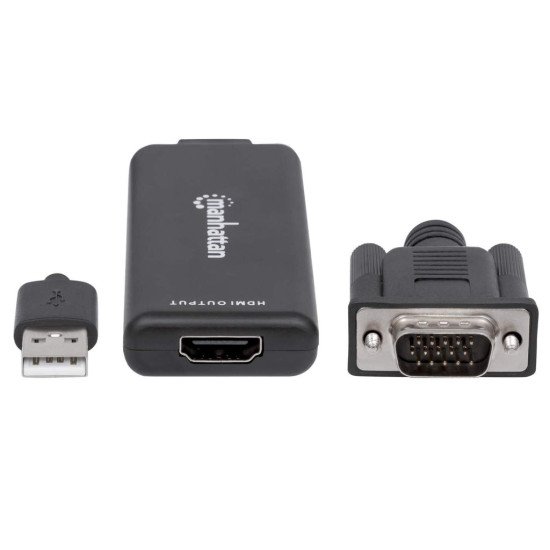 Manhattan Convertisseur VGA + USB-A vers HDMI, vidéo VGA analogique + audio USB vers HDMI numérique, 1920x1080, 1080p@60Hz, couleur 24 bits, 1,65 Gbit/s / 165 MHz, garantie 3 ans