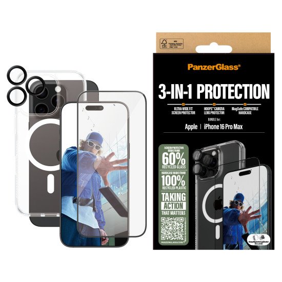 PanzerGlass ® 3-in-1 Protection Bundle iPhone 16 Pro Max Protection d'écran transparent Apple 1 pièce(s) PanzerGlass ® 3-in-1 Protection Bundle iPhone 16 Pro Max Protection d'écran transparent Apple 1 pièce(s)