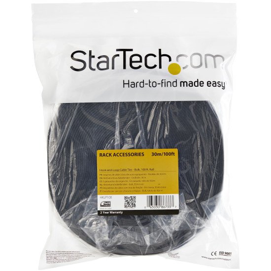 StarTech.com Ruban Auto Agrippant - Rouleau de 30,5 m pour Gestion de Câbles - Ruban Auto-Agrippant - Attaches Câble Ajustables - Sangles de Gestion de Câbles Auto-agrippantes et Réutilisables - Noir