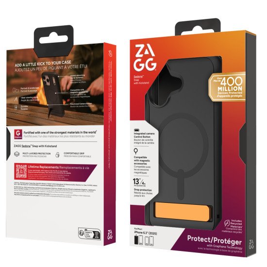 ZAGG Sedona Snap Kickstand coque de protection pour téléphones portables 16 cm (6.3") Housse Noir