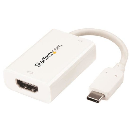 StarTech.com Adaptateur vidéo USB-C vers HDMI avec USB Power Delivery - M/F - 4K 60 Hz - Blanc