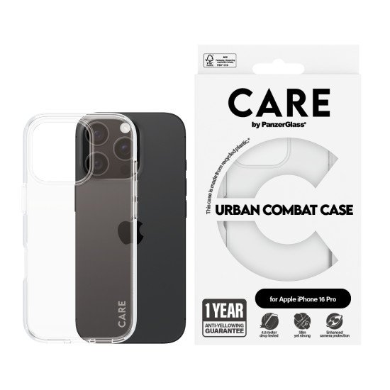 PanzerGlass CARE by ® Flagship Case Transparent Urban Combat w. Clear Frame iPhone 16 Pro coque de protection pour téléphones portables Housse
