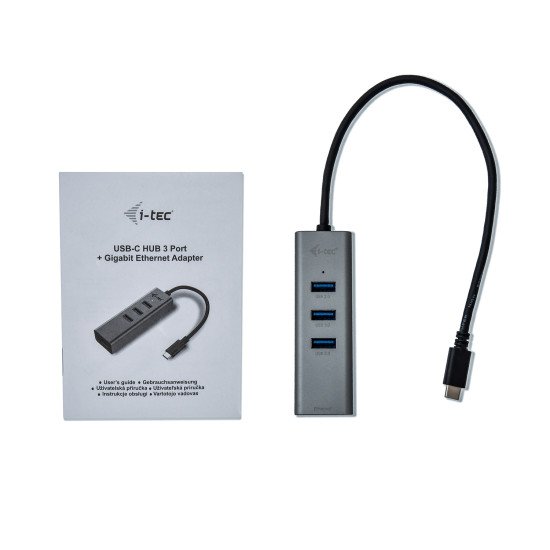 i-tec Metal Concentrateur Ethernet HUB USB-C avec 3 ports + Adaptateur Gigabit Ethernet