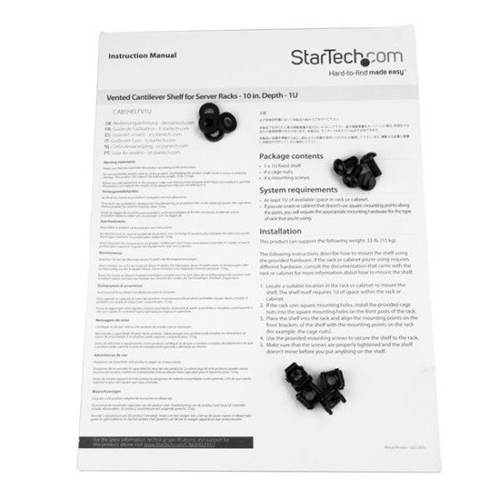 StarTech.com Étagère ventilée 1U pour rack serveur - Profondeur de 250 mm