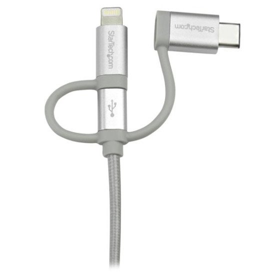 StarTech.com Câble multi chargeur USB de 1 m - Lightning USB-C Micro-B - Tressé