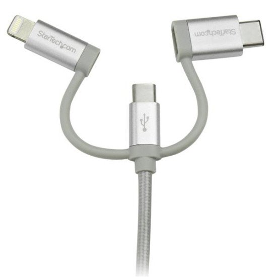 StarTech.com Câble multi chargeur USB de 1 m - Lightning USB-C Micro-B - Tressé