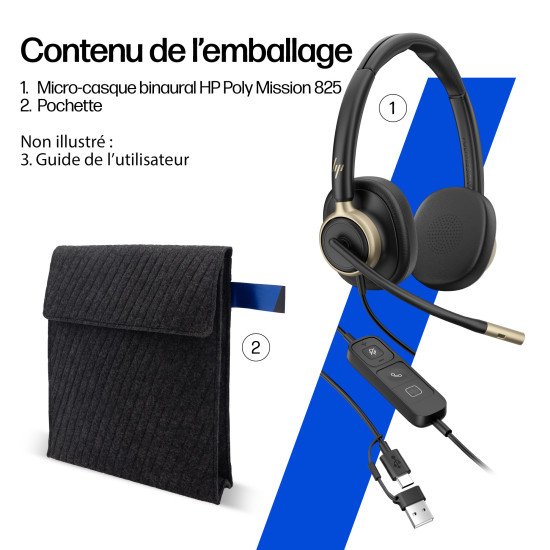 HP Poly Micro-casque filaire USB binaural Mission 825