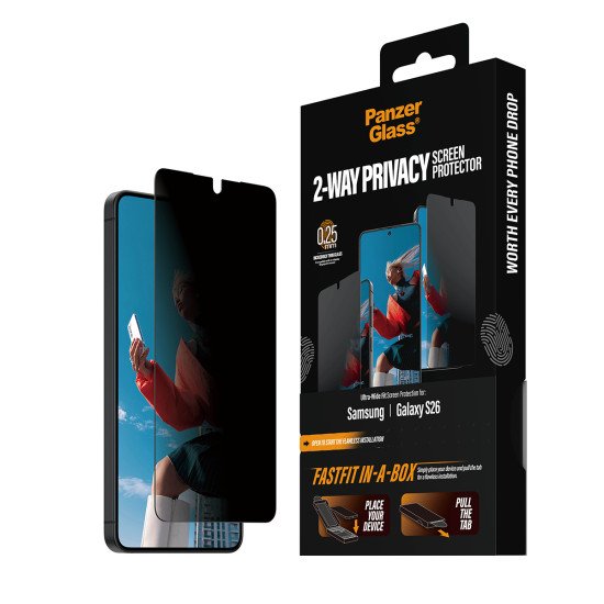 PanzerGlass ® 2-Way Privacy Screen Protector Samsung Galaxy S26 | Ultra-Wide Fit w. Fastfit in-a-box Protection d'écran transparent 1 pièce(s)