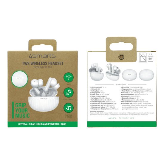 4smarts SkyBuds Pro ANC Casque True Wireless Stereo (TWS) Ecouteurs Appels/Musique/Sport/Au quotidien Bluetooth Noir