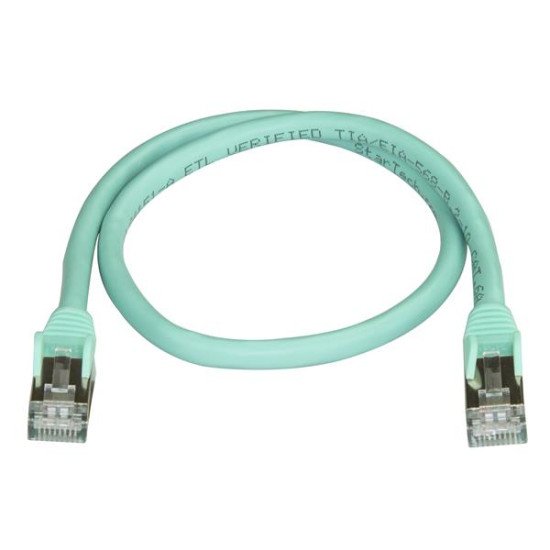 StarTech.com Câble réseau Cat6a STP blindé sans crochet de 50 cm - Aqua