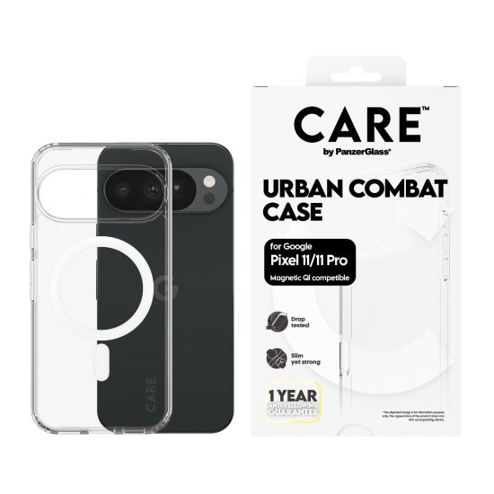PanzerGlass CARE™ by ® Urban Combat Case Transparent w. White Qi Google Pixel 11 coque de protection pour téléphones portables Housse