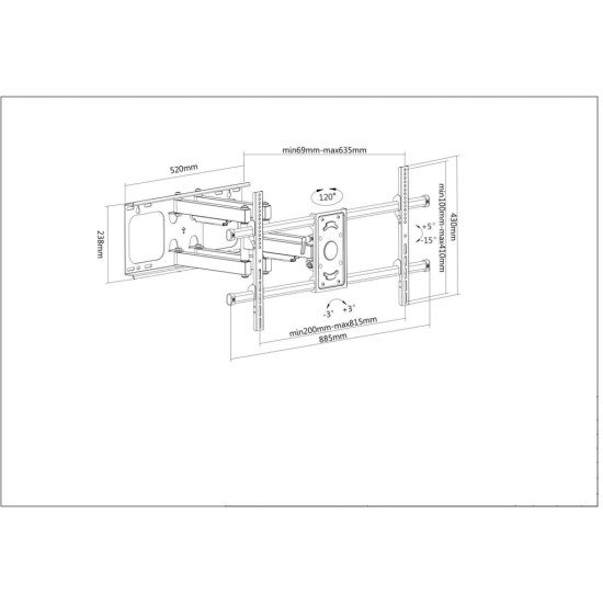 Manhattan Support mural pour TV/moniteurs (Bras articulé), écrans 37" à 75", Compatibilité VESA : de 200x200 à 800x400 mm (vérifiez les dimensions des quatre trous de fixation à l'arrière), charge max. 75 kg, noir