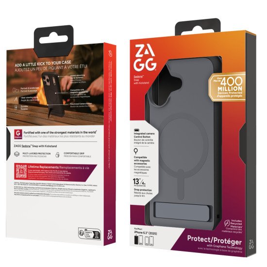 ZAGG Sedona Snap Kickstand coque de protection pour téléphones portables 16 cm (6.3") Housse Charbon de bois