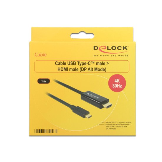DeLOCK 85258 câble vidéo et adaptateur 1 m USB Type-C HDMI Noir