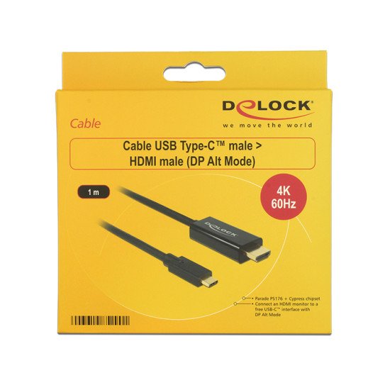DeLOCK 85290 câble vidéo et adaptateur 1 m USB Type-C HDMI Noir