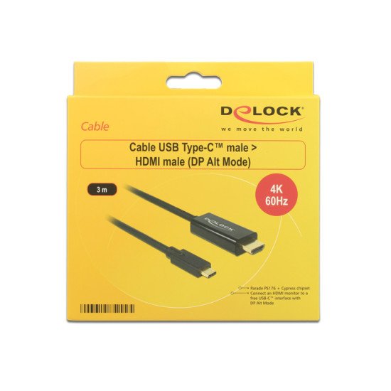 DeLOCK 85292 câble vidéo et adaptateur 3 m USB Type-C HDMI Noir