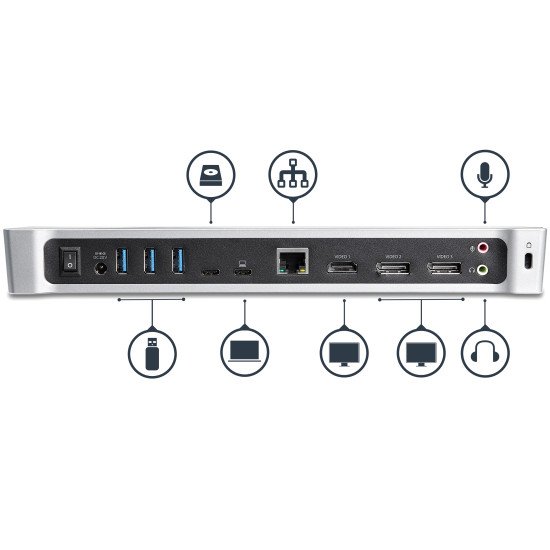 StarTech.com Station d'accueil USB-C triple affichage 4K pour PC portable - 2x DP 1x HDMI - Power Delivery