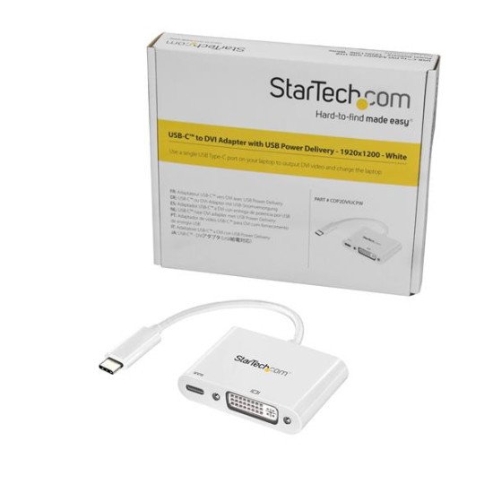 StarTech.com Adaptateur USB-C vers DVI avec USB Power Delivery - 1920x1200 - Blanc