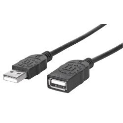 Manhattan Rallonge USB-A vers USB-A, 1 m, mâle vers femelle, 480 Mbit/s (USB 2.0), noir, garantie à vie, équivalent à USBEXTAA3BK