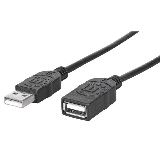 Manhattan Rallonge USB-A vers USB-A, 1 m, mâle vers femelle, 480 Mbit/s (USB 2.0), noir, garantie à vie, équivalent à USBEXTAA3BK