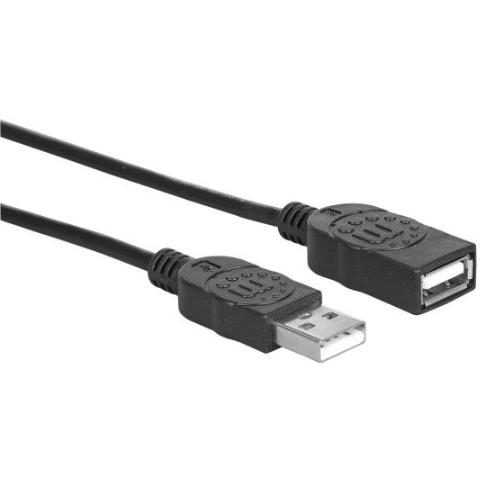 Manhattan Rallonge USB-A vers USB-A, 1 m, mâle vers femelle, 480 Mbit/s (USB 2.0), noir, garantie à vie, équivalent à USBEXTAA3BK