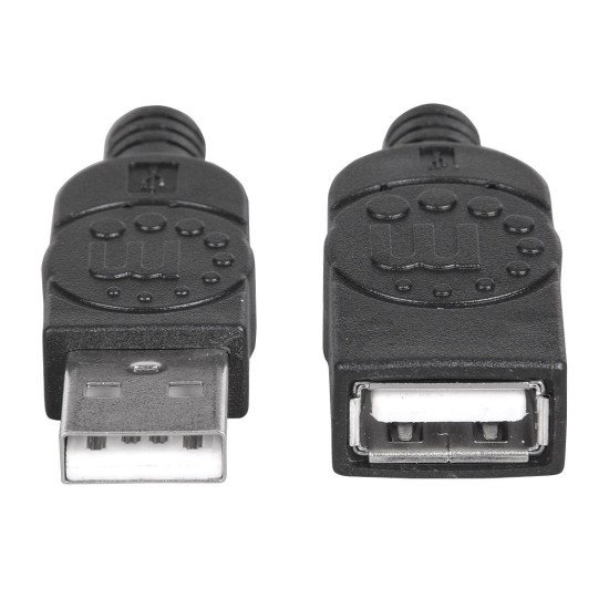 Manhattan Rallonge USB-A vers USB-A, 1 m, mâle vers femelle, 480 Mbit/s (USB 2.0), noir, garantie à vie, équivalent à USBEXTAA3BK