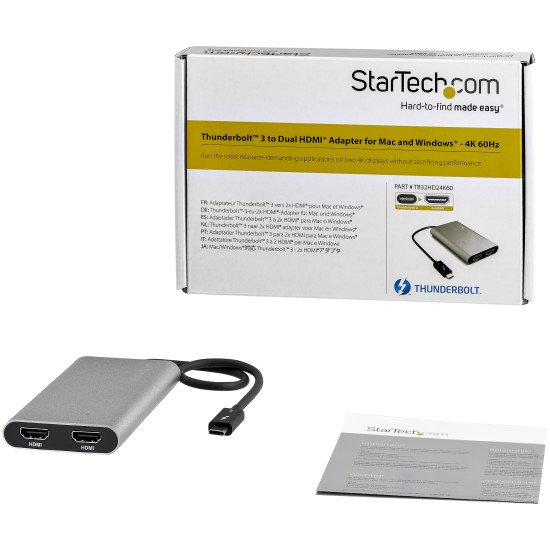 StarTech.com Adaptateur Thunderbolt 3 vers double HDMI - Compatible Windows et Mac - 4K 60 Hz