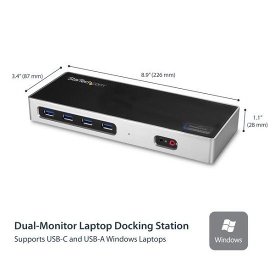 StarTech.com Station d'accueil PC double affichage 4K - Double HDMI, double DP, ou HDMI et DP 60 Hz - USB-C/USB 3.0