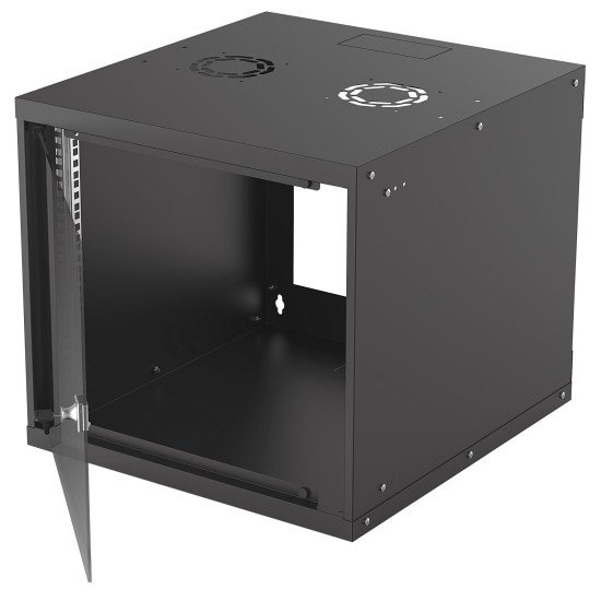 Intellinet Armoire réseau murale 19" (basique), 9U, profondeur 560 mm, noire, en kit, charge max. 50 kg, profondeur utile 500 mm, porte en verre, fixations murales non incluses