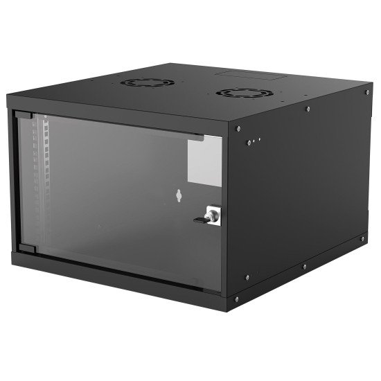 Intellinet Armoire réseau murale 19" (basique), 6U, profondeur 560 mm, noire, en kit, charge max. 50 kg, profondeur utile 500 mm, porte en verre, fixations murales non incluses