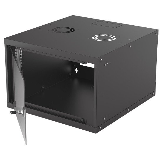 Intellinet Armoire réseau murale 19" (basique), 6U, profondeur 560 mm, noire, en kit, charge max. 50 kg, profondeur utile 500 mm, porte en verre, fixations murales non incluses