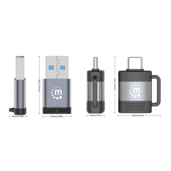 Manhattan Kit 2 pièces : adaptateurs USB-C vers USB-A et USB-A vers USB-C, conversions mâle/femelle, 5 Gbit/s (USB 3.2 Gen 1 / USB 3.0), noir/argent, garantie à vie