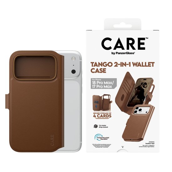 PanzerGlass CARE™ by ® Tango 2-in-1 Wallet Case Brown w. MagSafe iPhone 2026 Pro Max | 17 Pro Max coque de protection pour téléphones portables Housse Transparent