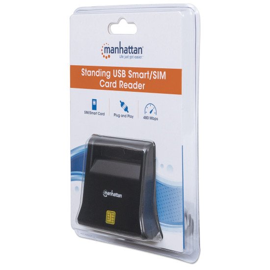 Manhattan Lecteur de cartes à puce/SIM USB-A, 480 Mbps (USB 2.0), design vertical de bureau, fente d'insertion à friction, câble de 86 cm, noir, garantie de 3 ans
