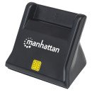 Manhattan Lecteur de cartes à puce/SIM USB-A, 480 Mbps (USB 2.0), design vertical de bureau, fente d'insertion à friction, câble de 86 cm, noir, garantie de 3 ans