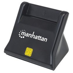 Manhattan Lecteur de cartes à puce/SIM USB-A, 480 Mbps (USB 2.0), design vertical de bureau, fente d'insertion à friction, câble de 86 cm, noir, garantie de 3 ans