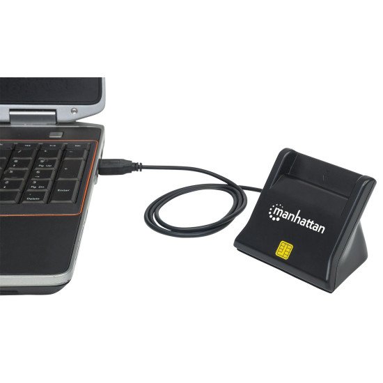 Manhattan Lecteur de cartes à puce/SIM USB-A, 480 Mbps (USB 2.0), design vertical de bureau, fente d'insertion à friction, câble de 86 cm, noir, garantie de 3 ans