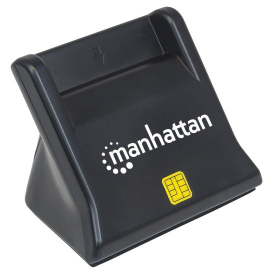 Manhattan Lecteur de cartes à puce/SIM USB-A, 480 Mbps (USB 2.0), design vertical de bureau, fente d'insertion à friction, câble de 86 cm, noir, garantie de 3 ans