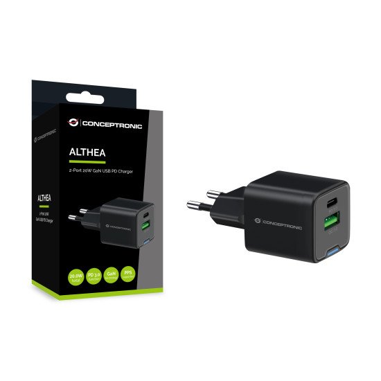 Conceptronic ALTHEA15B chargeur d'appareils mobiles Universel Noir Secteur Charge rapide Intérieure