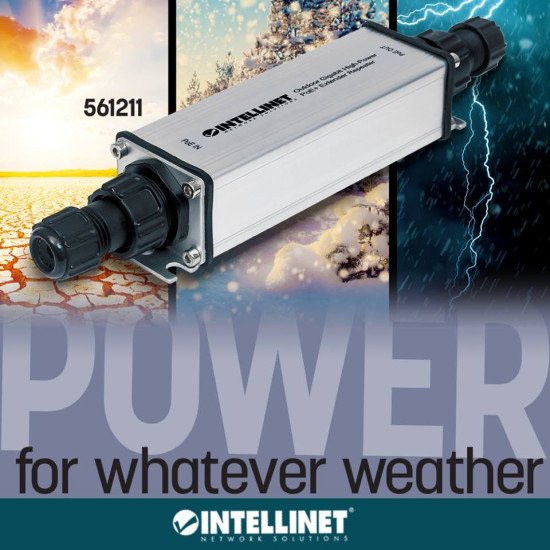 Intellinet Répéteur-extenseur PoE+ Gigabit extérieur haute puissance, IEEE 802.3at/af, portée jusqu'à 100 m, métal, IP65, Alimentation par Ethernet, Power Over Ethernet, garantie de 3 ans