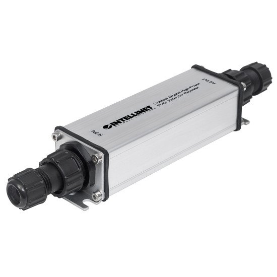 Intellinet Répéteur-extenseur PoE+ Gigabit extérieur haute puissance, IEEE 802.3at/af, portée jusqu'à 100 m, métal, IP65, Alimentation par Ethernet, Power Over Ethernet, garantie de 3 ans