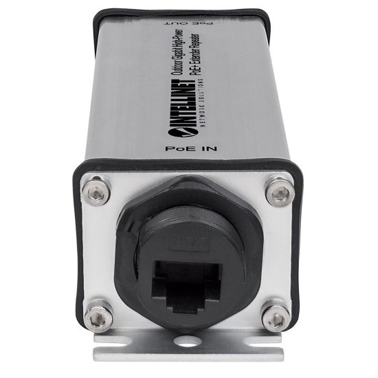 Intellinet Répéteur-extenseur PoE+ Gigabit extérieur haute puissance, IEEE 802.3at/af, portée jusqu'à 100 m, métal, IP65, Alimentation par Ethernet, Power Over Ethernet, garantie de 3 ans