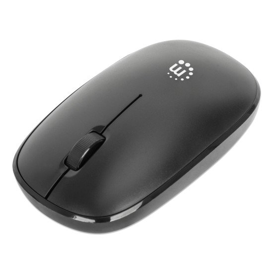 Manhattan Souris optique sans fil MW3050, noire, 1200 dpi, 2,4 GHz (jusqu'à 10 m), USB, ambidextre, 3 boutons avec molette, récepteur USB-A nano, pile AA incluse, garantie 3 ans
