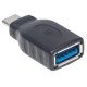 Manhattan Adaptateur USB-C vers USB-A, mâle vers femelle, 5 Gbit/s (USB 3.2 Gen 1 / USB 3.0), noir, garantie à vie, équivalent à USB31CAADG