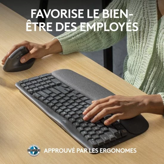 Logitech Wave Keys clavier ergonomique sans fil avec repose-poignets rembourré Logitech Wave Keys clavier ergonomique sans fil avec repose-poignets rembourré
