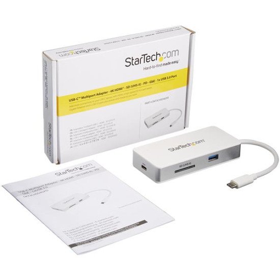 StarTech.com Adaptateur multiport USB-C avec lecteur de carte SD (UHS-II)  ports HDMI 4K, GbE et USB 3.0