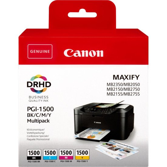 Canon PGI-1500 BK/C/M/Y Original Noir, Cyan, Magenta, Jaune
