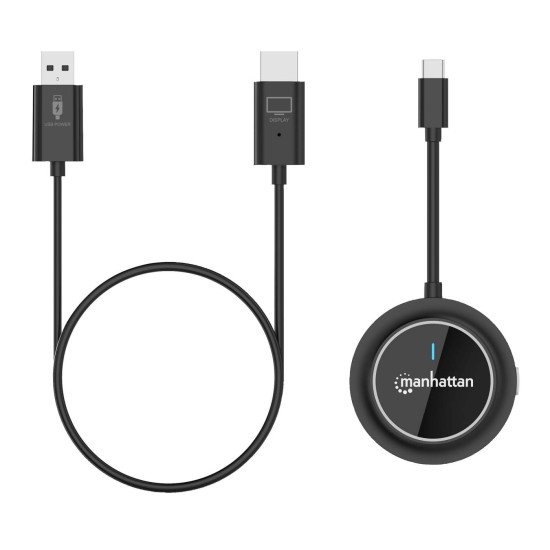 Manhattan Kit de présentation sans fil HDMI 1080p, ensemble de 2 pièces avec récepteur HDMI et émetteur USB-C type dongle, pour diffusion vidéo sans fil depuis un ordinateur portable, une tablette ou un smartphone vers un téléviseur ou un projecteur HDMI,