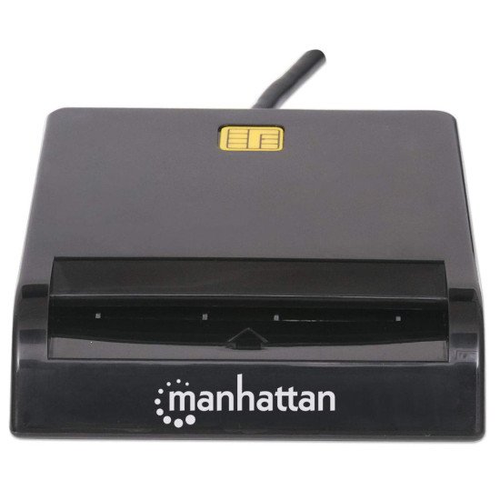Manhattan Lecteur de cartes à puce à contact USB-A, 12 Mbps, fente d'insertion à friction, externe, compatible Windows ou Mac, câble de 105 cm, noir, garantie de 3 ans